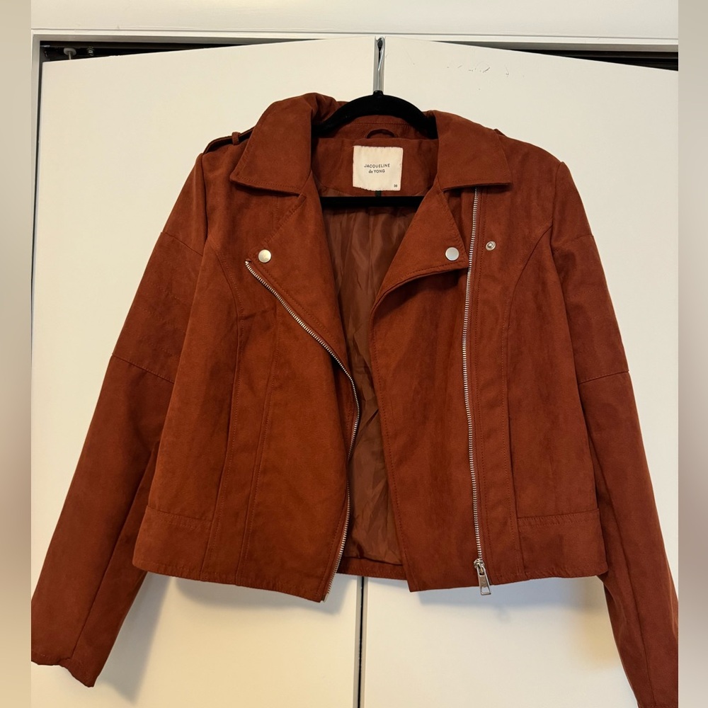 Jacqueline de Young suede biker jacket